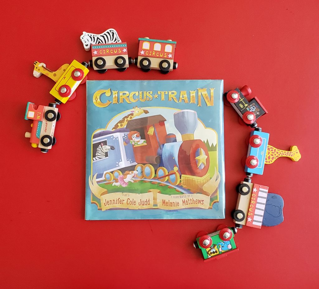 circus train book with toy train